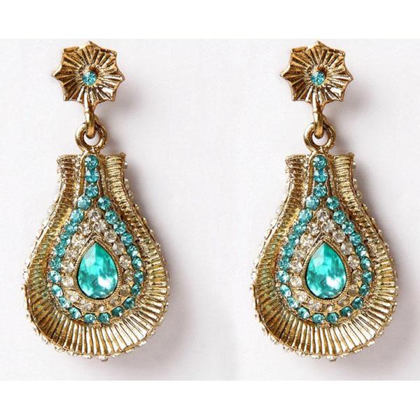 Kriaa Gold Plated Blue Kundan Austrian Stone Dangler Earrings - 1302102