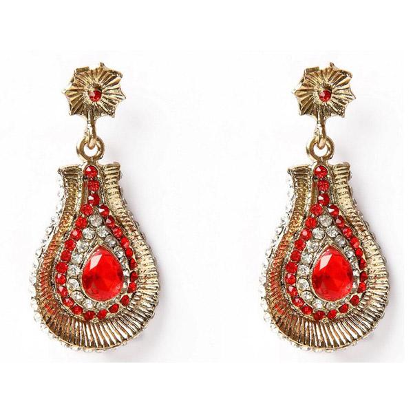 Kriaa Red Austrian Stone Gold Plated Dangler Earrings - 1302104