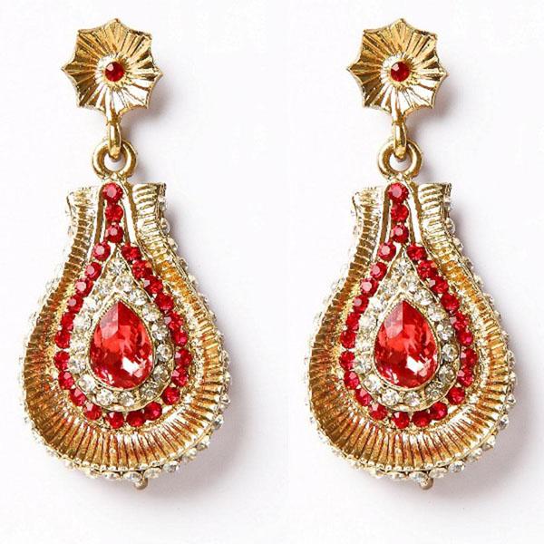 Kriaa Red Austrian Stone Gold Plated Dangler Earrings - 1302106