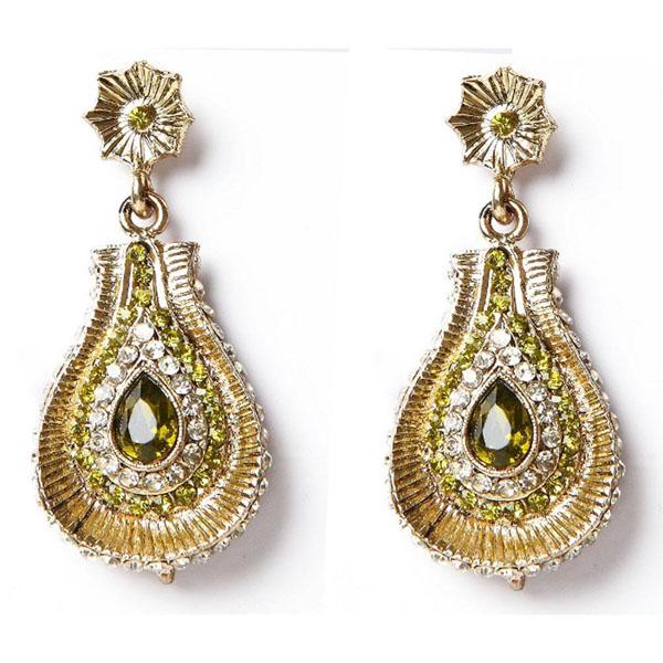 Kriaa Green Austrian Stone Gold Plated Dangler Earrings - 1302108