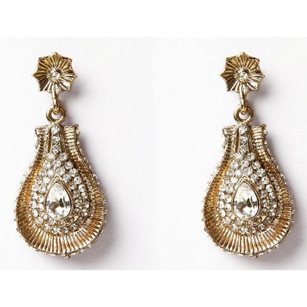Kriaa White Austrian Stone Gold Plated Dangler Earrings - 1302109