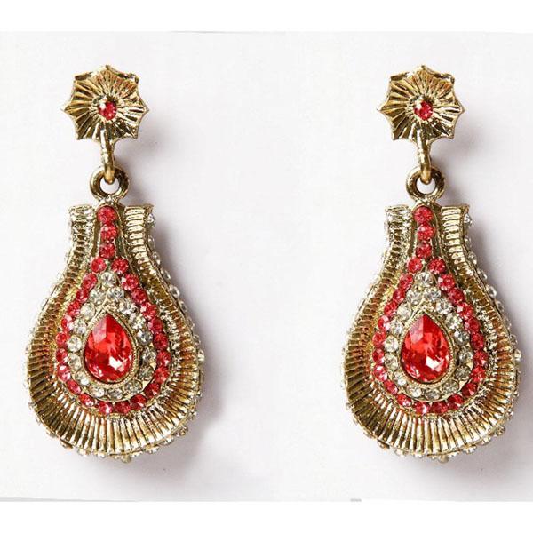 Kriaa Gold Plated Red Austrian Stone Dangler Earrings - 1302110