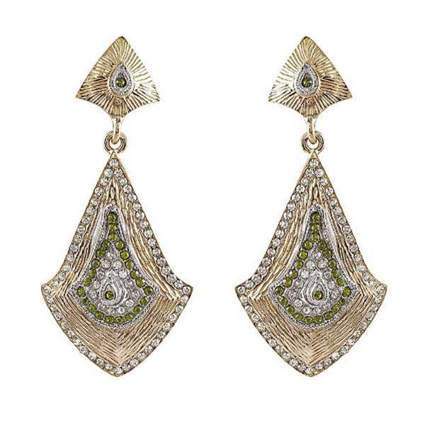 Kriaa Green Austrian Stone Gold Plated Dangler Earrings - 1302117