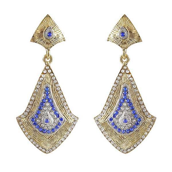 Kriaa Blue Austrian Stone Gold Plated Dangler Earrings - 1302118