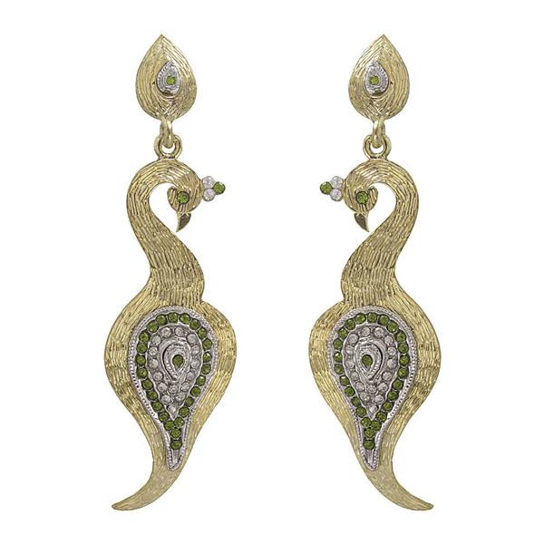 Kriaa Green Austrian Stone Gold Plated Peacock Dangler Earrings - 1302123