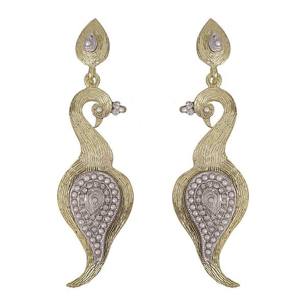 Kriaa White Austrian Stone Gold Plated Peacock Dangler Earrings - 1302124