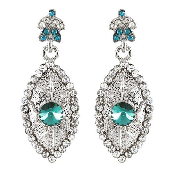 Kriaa Blue Austrian Stone Rhodium Plated Dangler Earrings - 1302125