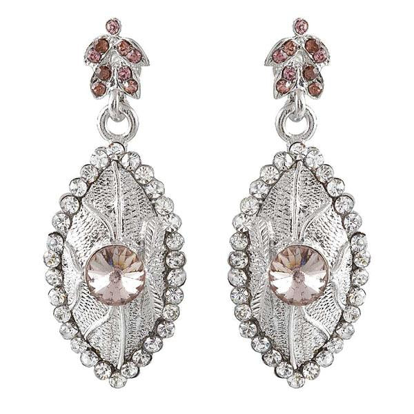 Kriaa Brown Austrian Stone Rhodium Plated Dangler Earrings - 1302126