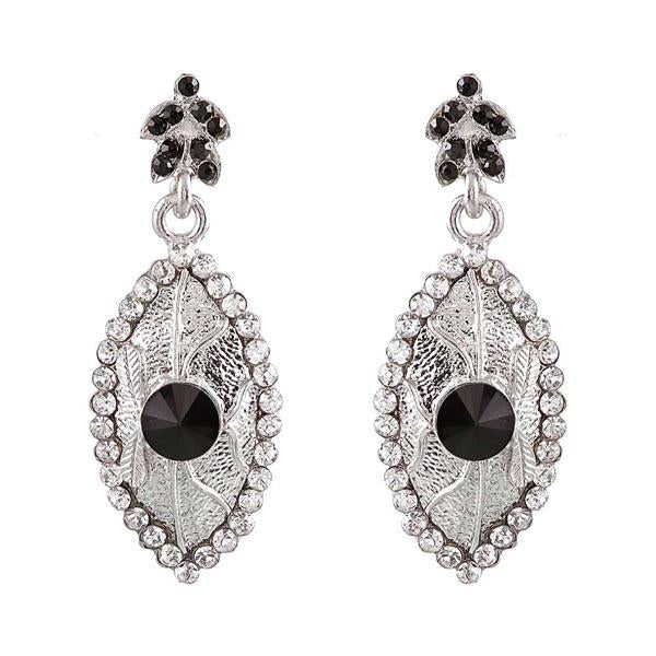 Kriaa Black Austrian Stone Rhodium Plated Dangler Earrings - 1302129