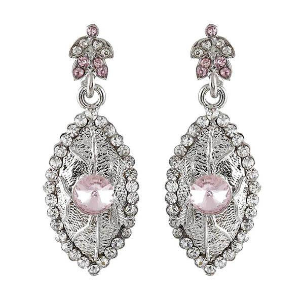 Kriaa Pink Austrian Stone Rhodium Plated Dangler Earrings - 1302130