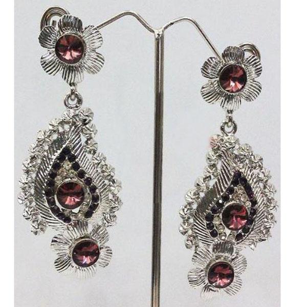 Kriaa Pink Austrian Stone Rhodium Plated Dangler Earrings - 1302131