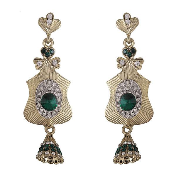 Kriaa Green Austrian Stone Gold Plated Dangler Earrings - 1302132