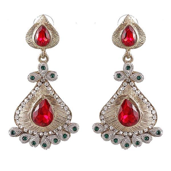 Kriaa Red Austrian Stone Gold Plated  Dangler Earrings - 1302140