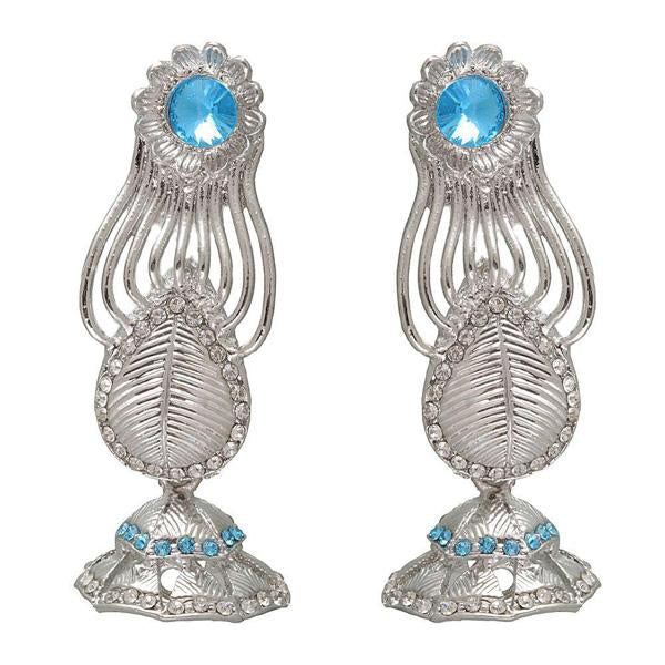 Kriaa Blue Austrian Stone Rhodium Plated Dangler Earrings - 1302207