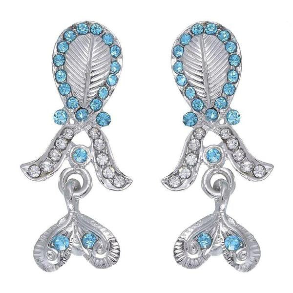 Kriaa Blue Austrian Stone Silver Plated Dangler Earrings - 1302214