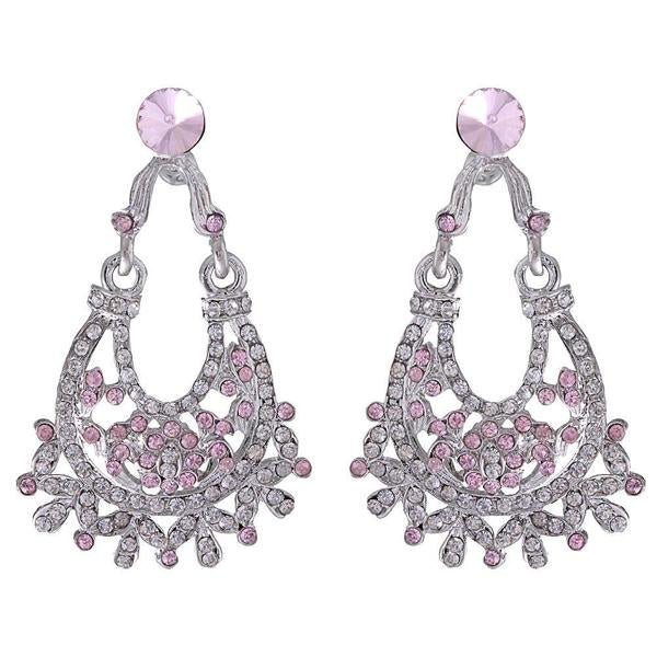 Kriaa Pink Austrian Stone Silver Plated Dangler Earrings - 1302218