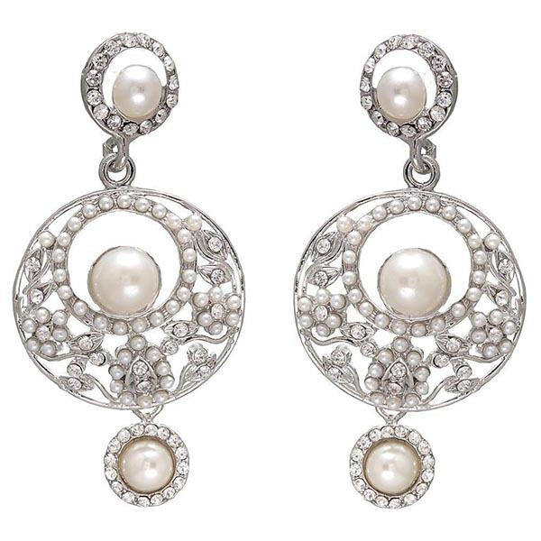 Kriaa  Silver Plated  Pearl Dangler Earrings - 1302224