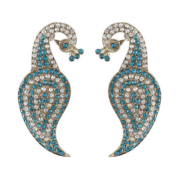 Kriaa Blue Austrian Stone Gold Plated Peacock Dangler Earrings - 1302225