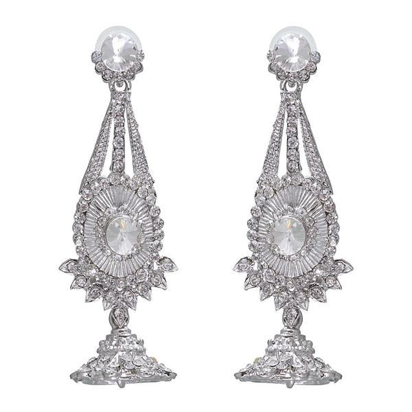 Kriaa White Austrian Stone Silver Plated Dangler Earrings - 1302229