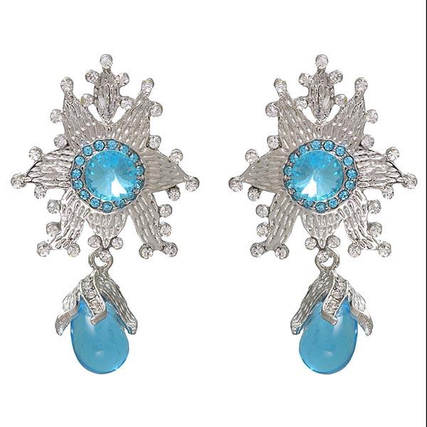Kriaa  Silver Plated  Blue Austrian Stone Dangler Earrings - 1302233