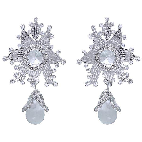 Kriaa  Silver Plated  White Austrian Stone Dangler Earrings - 1302234