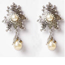 Kriaa Austrian Stone Pearl Drop Silver Plated Dangler Earrings - 1302237