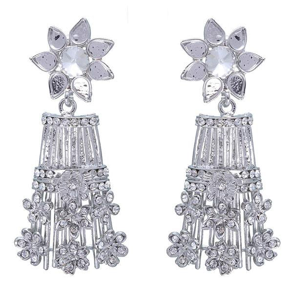 Kriaa Austrian Stone Silver Plated Floral Design Dangler Earrings - 1302239