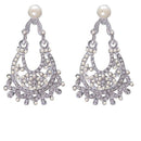 Kriaa Silver Plated White Austrian Stone Pearl Dangler Earrings - 1302242