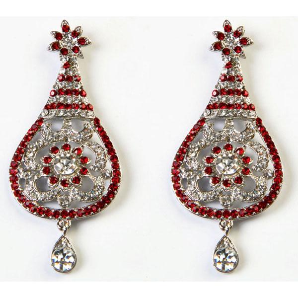 Kriaa Red Austrian Stone Rhodium Plated Dangler Earrings - 1302301