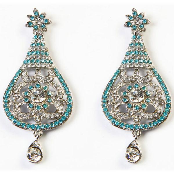 Kriaa Blue Austrian Stone Rhodium Plated Dangler Earrings - 1302302