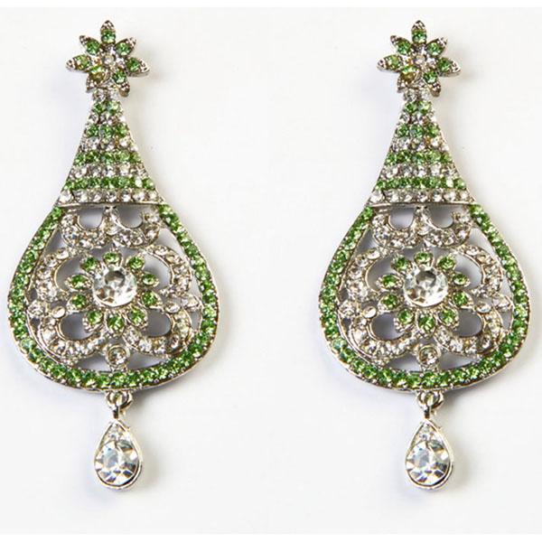 Kriaa Green Austrian Stone Rhodium Plated Dangler Earrings - 1302304