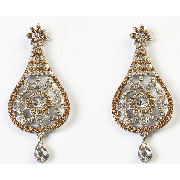 Kriaa Yellow Austrian Stone Rhodium Plated Dangler Earrings - 1302305