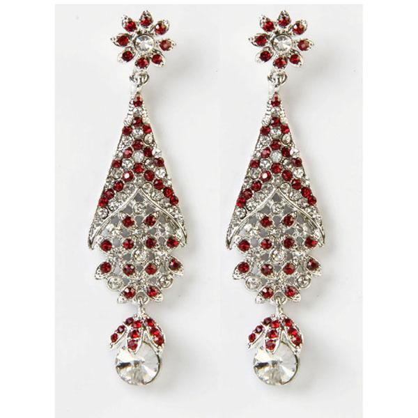 Kriaa Red & White Austrian Stone Stud  Earrings - 1302306