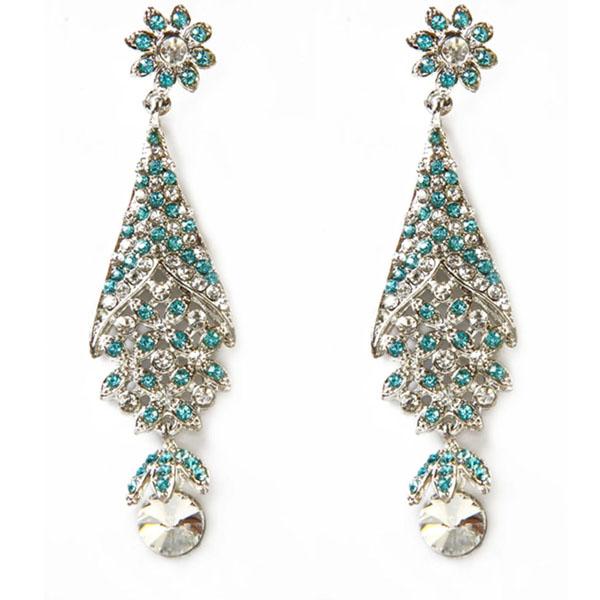 Kriaa Blue Austrian Stone Rhodium Plated Dangler Earrings - 1302307