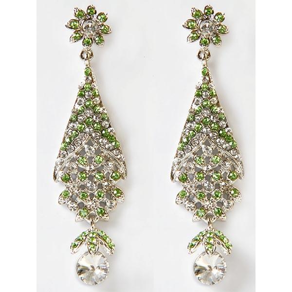 Kriaa Green Austrian Stone Silver Plated  Dangler Earrings - 1302309