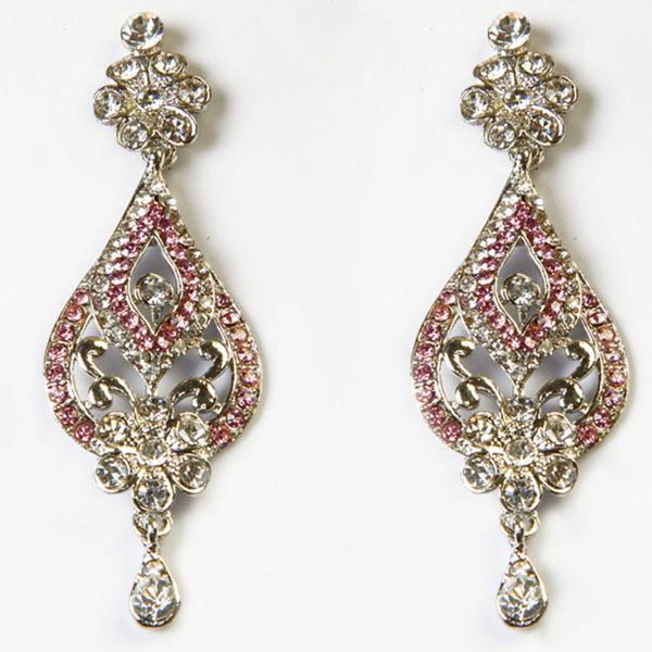 Kriaa Pink Austrian Stone Rhodium Plated Dangler Earrings - 1302311