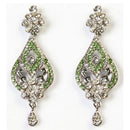 Kriaa Green Austrian Stone Rhodium Plated Dangler Earrings - 1302312