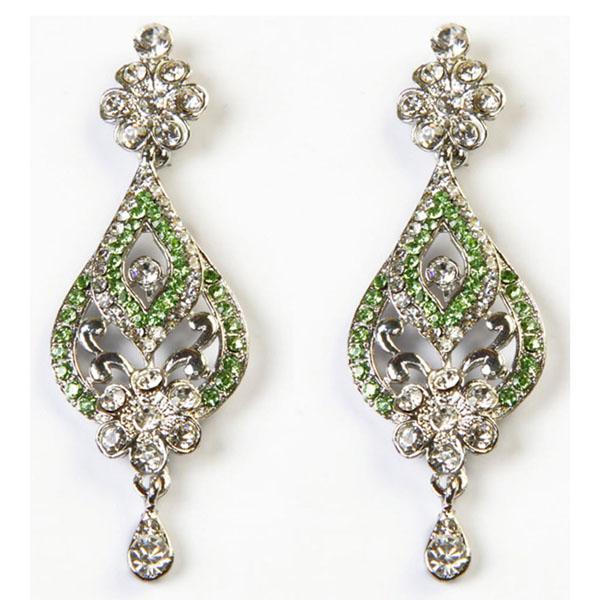 Kriaa Green Austrian Stone Rhodium Plated Dangler Earrings - 1302312