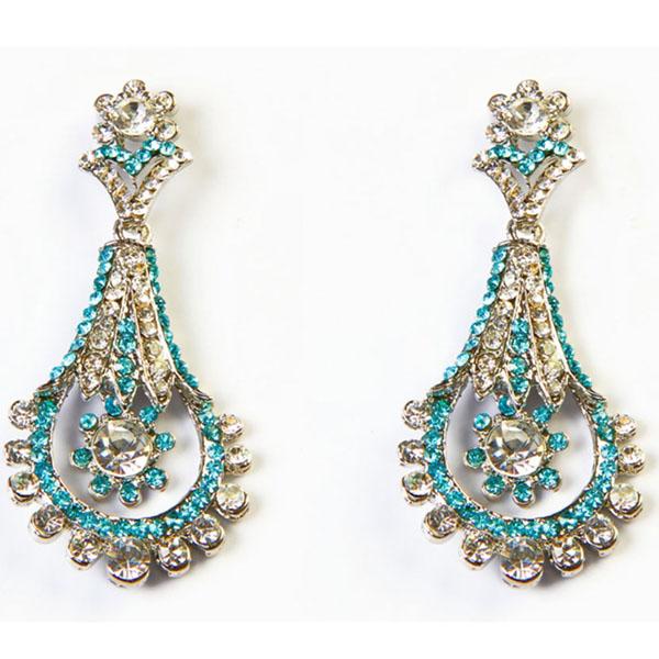 Kriaa Blue Austrian Stone Rhodium Plated Dangler Earrings - 1302313