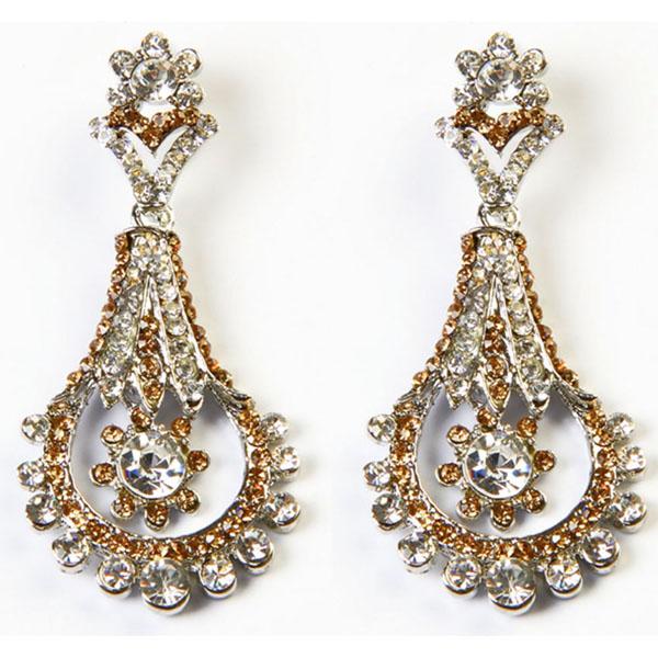 Kriaa Yellow Austrian Stone Rhodium Plated Dangler Earrings - 1302314