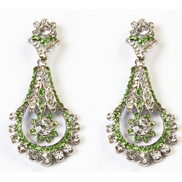 Kriaa Green Austrian Stone Rhodium Plated Dangler Earrings - 1302315