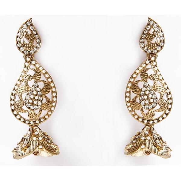 Kriaa White Pearl  Gold Plated  Dangler Earrings - 1302327