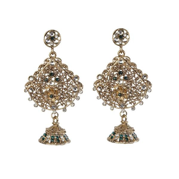 Kriaa Gold Plated Green Austrian Stone Dangler Earrings - 1302444