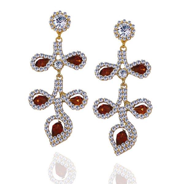 Eugenia Maroon Austrian Stone Gold Plated  Dangler Earrings - 1302702