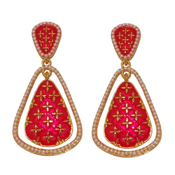 Kriaa Pink Meenakari Gold Plated Dangler Earrings - 1303132