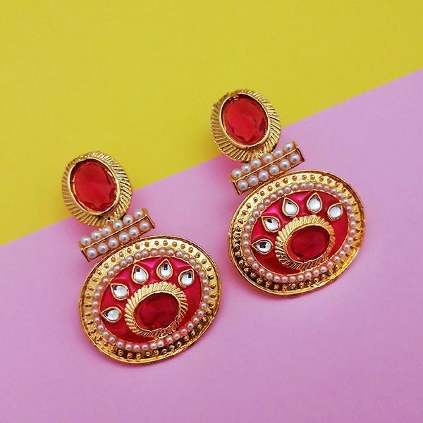Kriaa Kundan Pink Meenakari Gold Plated Dangler Earrings - 1303135