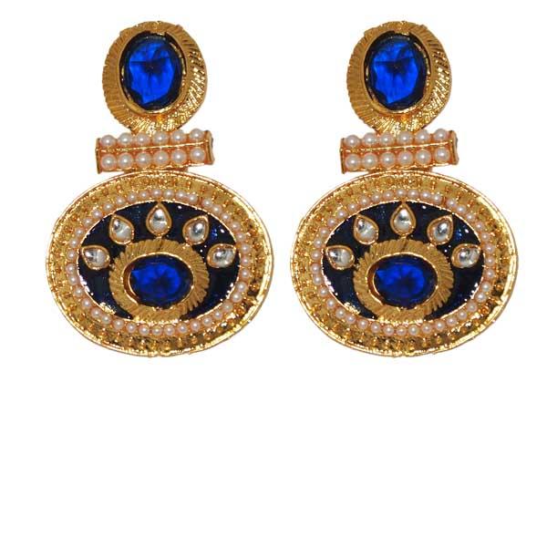 Kriaa Pearl Blue Austrian Stone Gold Plated Dangler Earrings - 1303138