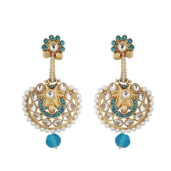 Kriaa Blue Austrian Stone And Pearl Dangler Earrings - 1303403B