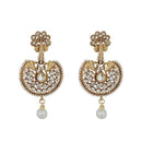 Kriaa Gold Plated White Austrian Stone And Pearl Dangler Earrings