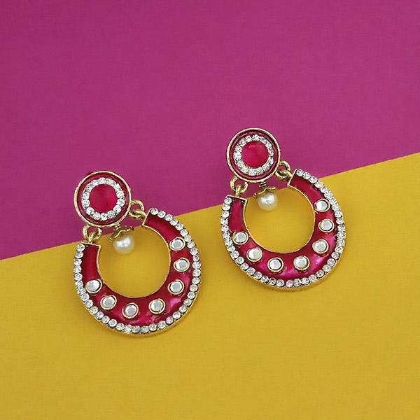 Kriaa Gold Plated Austrian Stone And Pink Meenakari Dangler Earrings